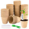AISHOW 50 Piezas Macetas de Semillas 8cm Redondas Biodegradables Semilleros de Germinacion Macetas de Turba con 2 Herramientas de Jardín y 50 Etiquetas de Plantas
