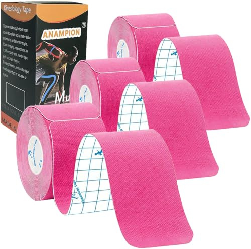 ANAMPION Kinesiology Tape Precut (3 Rolls,60 Strips) (5M,Pink) | Waterproof Sports Tape for Athletes Physio Elastic Tape Pain Relief Adhesive for Muscles Shin Splints Ankle Knee & Shoulder