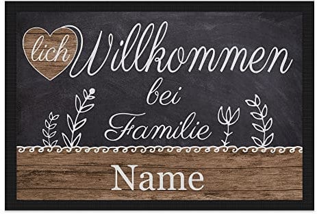 PR Print Royal Personalisierte Fußmatte mit Namen - Herzlich Willkommen - Geschenke zum Einzug | rutschfest, 90x60cm mit Gummirand