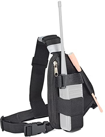 HYSHIKRA Walkie Talkie Chest Harness Funkgerätehalter mit Gurt Kompatibel mit Baofeng Motorola Kenwood Midland Presiden Randy (III) 3 Two Way Radio (Black, Medium)