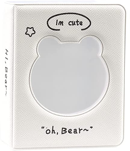 runrayay 3 Zoll Mini-Fotoalbum für Fujifilm Instax Kamera, Kpop Fotokarten Binder, Weißer Bär Hollow Fotokartenhalter Buch, Visitenkarten Buchhalter, Fotokartenhüllen 32 Taschen