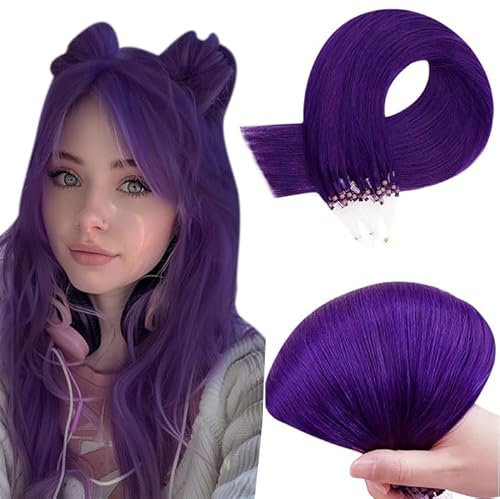 RUNATURE Extension Cheveux Naturel Micro Ring Violet 35cm 25g 25s Invisible Micro Ring Extension #Purple