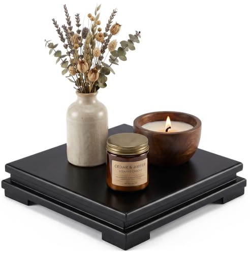 Cabilock Soporte de exhibición de madera – Base cuadrada de madera de 9.5 pulgadas, elevador de jarrón cuadrado, elevador de granja, soporte de pedestal decorativo para estatua de Buda, joyas