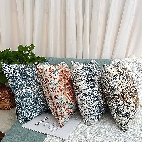 ZHAOMIMI 4er Set Dekorativ Kissenhülle Baumwolle Kissenbezug Doppelseitiges Muster Dekokissen Sofakissen für Couch, Auto, Schlafzimmer 45x45 cm (Böhmen Mandala)