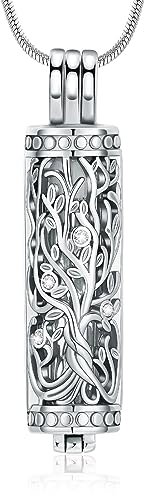 Minicremation Kremation Urne Anhänger Halskette mit hohlen Zylinder Vial Keepsake Urne Kremation Schmuck Memorial Lockets für Asche für Frauen Männer (Sliver)