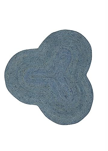 carpetfine Juteteppich Alia Sonderform Hellblau 150x150 cm handgewebt aus Jute | Moderner Naturteppich Uni im Boho - Style Teppich Oval für Wohnzimmer, Schlafzimmer und Küche