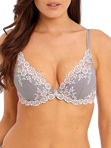 Wacoal Embrace Lace Plunge Underwire Bra Smoke/Crystal Pink Grey 34C
