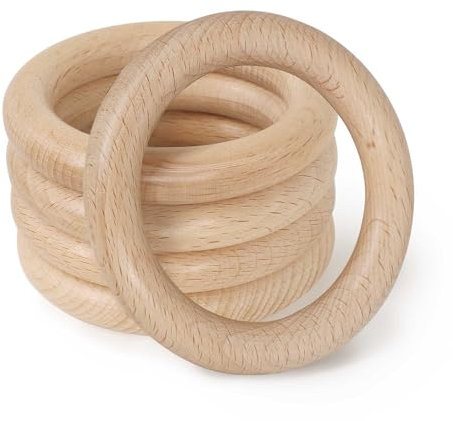 FoDau770 5 Stück natürliche Buchenholzringe, unlackierte Massivholzringe, robuste Holzkreise, Makramee-Bastelkreise für Party, Heimdekoration & Heimwerkerherstellung - Außendurchmesser: 7,6 cm