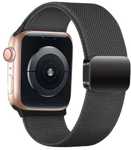 Correa elástica magnética para Apple Watch 44mm 42mm 45mm 49mm Mujeres Hombres，Brazalete de nylon trenzado correas deportivas de repuesto para iWatch ultra 2/ultra Series 9/8/7/6/5/4/3/2/SE,Noir