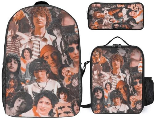 SdetYuia 3er-Pack lässige leichte Canvas-Tasche, Finn Schauspieler Wolfhard Rucksack, Tagesrucksack, Reisen, Outdoor, Tagesrucksack, mehrfarbig, 41 cm