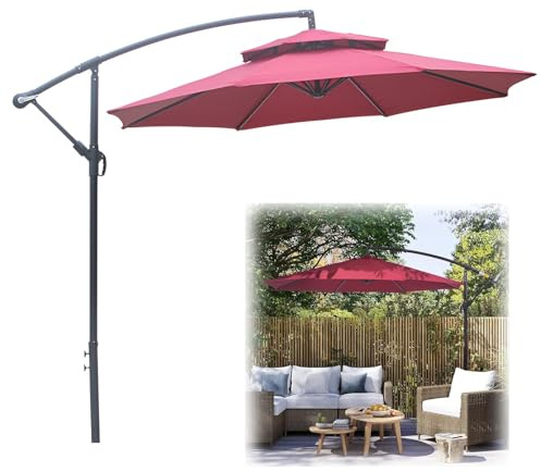Hängender Sonnenschirm für den Garten, Ampelschirm mit Kurbelgriff für Sonnenschutz im Freien, Terrasse, Markt, Strand