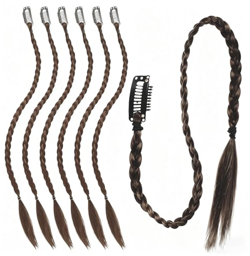 6 Teiligen Hellbraun Braids Extensions 50cm Braids Extensions Zopf Cosplay | Dreadlocks Extension Kunsthaar zum Einflechten für Tägliche Party Styling Party Fotografieren Check-in Halloween Hip-Hop-Tanz