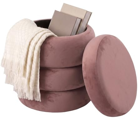 Riess Ambiente Runder Polsterhocker Vogue - H:42cm - rosé rosa - stilvoller Hocker mit Stauraum und Samtbezug