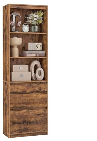 VASAGLE Bücherregal, Hochschrank, 3 Schubladen, verstellbare Ablagen | Modern, platzsparend, Wohnzimmer, Schlafzimmer, Arbeitszimmer, vintagebraun, KAILYN Kollektion LBC188KD01