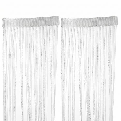 WestCH 2 Stück Fadenvorhang für Balkontür 100 x 200 cm, Glitzer Fadengardine, Dekorativer Fadenvorhang, mit Kräuselband, für Türen Fenster Hochzeit Party Hotel Dekoration, Weiß