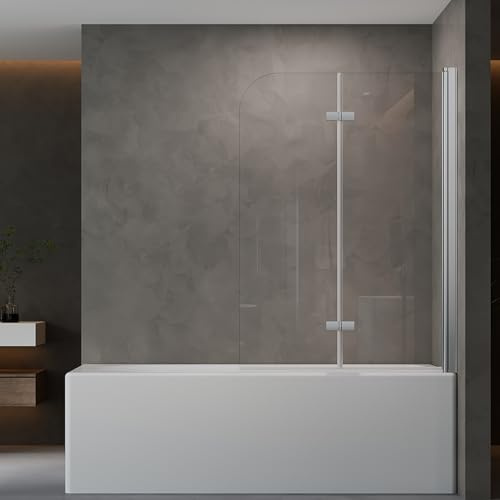AQUENITH Duschwand für Badewanne 110x140cm 2-teilig Duschabtrennung Faltbar | Badewannenwand Duschwand Faltwand 6mm Sicherheitsglas ESG Klarglas,Hebe-Senk-System