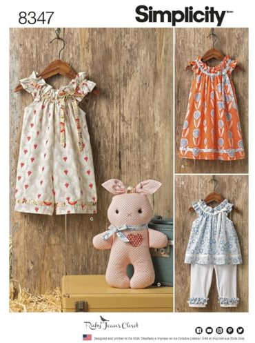 Simplicity Pattern 8347 A (1/2-1-2-3-4) Toddlers' Dress, top and Knit Capris, and Stuffed, Paper, White, 22 x 15 x 1 cm