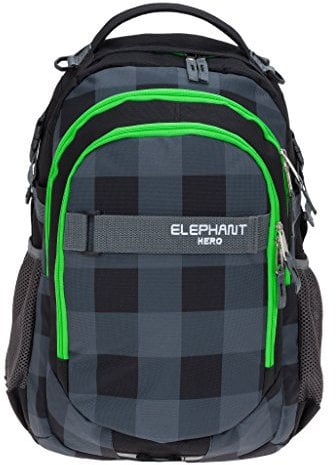 Elephant Schulrucksack HERO SIGNATURE Rucksack (12609 Plaid Green (Schwarz Grün))