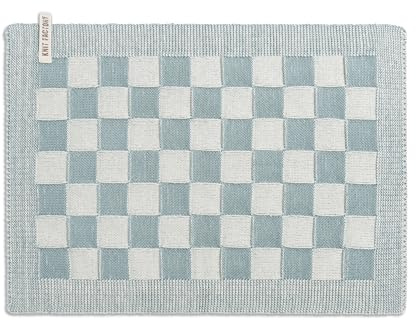 Knit Factory - Tischset Block - Ecru/Stone Green - 50x30 cm | Gestricktes Tischset - Platzset aus Baumwolle - Platzdekchen - Tischmatte - Tischunterlage - Platzmatte - Blockmuster