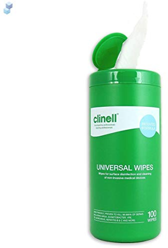 Clinell Universal Disinfecting Cleaning Medical Devices Equipment Surface Wipes Tub - 5 Tub Pack (100 Wipes per tub)
