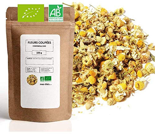 Camomille - Fleurs séchées de camomille en vrac Bio - Infusion & tisane - Bienfaits sur la digestion & sur le sommeil - 100g (40 tasses) - 100% Agriculture Biologique - Mes-Thés