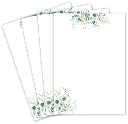 25 Briefbogen DIN A4 - Naturpapier in Creme mit Eukalyptus-Zweigen - 120 g/m² - 21,0 x 29,7 cm Briefpapier bedruckbar zum selbst Beschreiben ideal für Einladungen zu Hochzeit und Geburtstag