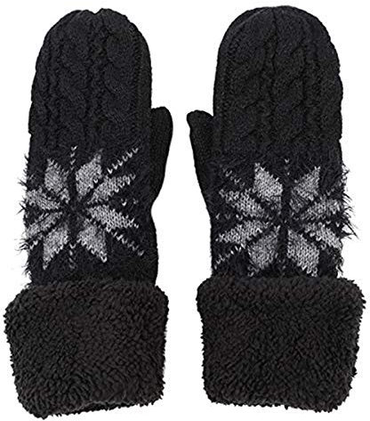 Damen Fausthandschuhe Warme Fäustlinge Handschuhe Winter mit Plüschfutter Damenhandschuhe Gefüttert Strickhandschuhe Schneeflocke Winterhandschuhe Verdickte Weiche Skihandschuhe für Snowboard Fahrrad
