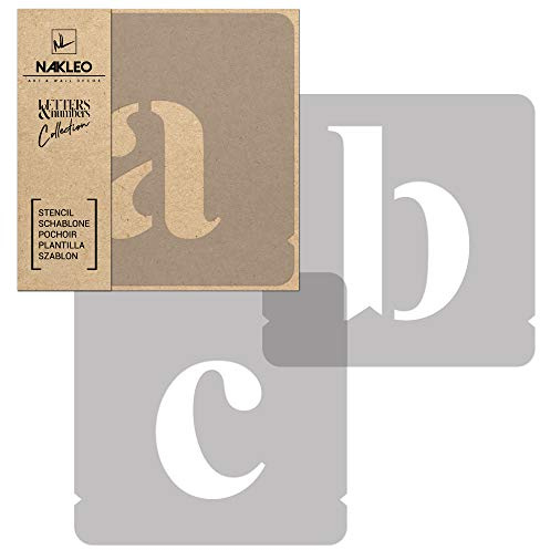 NAKLEO Alphabet Malschablonen Set 42 Stück, 7 cm Buchstaben & Zahlen Times Roman Klein Schriftart, Wiederverwendbare Kunststoff Stencil, DIY Handwerk Holz Möbel Wand Dekoration
