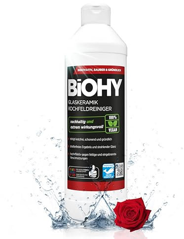 BiOHY Glaskeramik Kochfeldreiniger (500 ml) | Ceranfeldreiniger für die Küche | Hochglanz Fettlöser ganz ohne Kratzer | Küchenreiniger als Ergänzung zum Ceranfeldschaber | biologisch abbaubar
