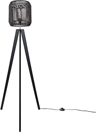 Paco Home Stehlampe Modern Wohnzimmer Schlafzimmer Rattan Optik Boho Korb Stehleuchte E27, Lampenfuß: Stehleuchte Schwarz, Lampenschirm: Schwarz (Ø28 cm)