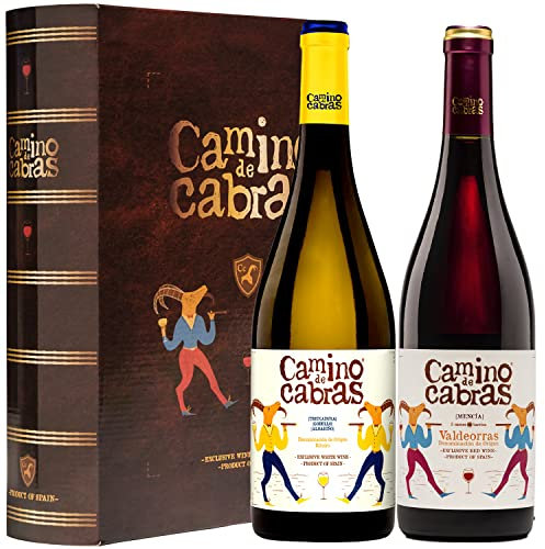 CAMINO DE CABRAS Estuche de Vino para Regalar – Vino Tinto Mencia Valdeorras & Vino Blanco Ribeiro - Vinos Buenos Para Regalar - 2 Botellas x 750 ml - Producto Gourmet - Pack Vino para Regalar
