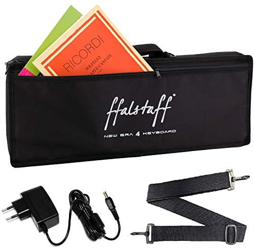 ffalstaff Borsa per Tastiera 65x23x7 Semirigida con imbottitura 10 mm (Consigliata per CASIO SA50/51/46/47/76/77/78/80/81, mini synth e controller) - Made in Italy e Alimentatore per Tastiera Casio