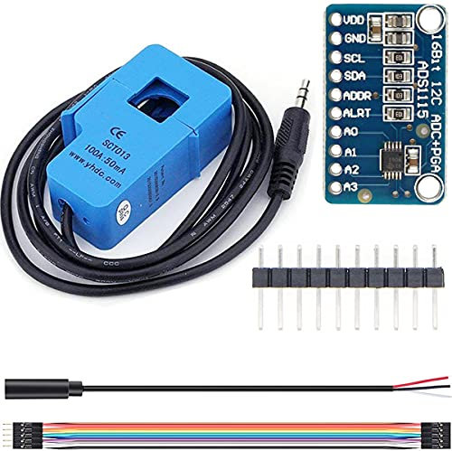 DAOKI SCT013 Split-Core-Stromwandler, nicht-invasiver Sensor, Wechselstrom, 100 A, 50 mA, geteilter Kern mit ADS1115 + Audiokabel, Buchse + 10-poliger Dupont-Stecker und Buchse, Dupont-Draht