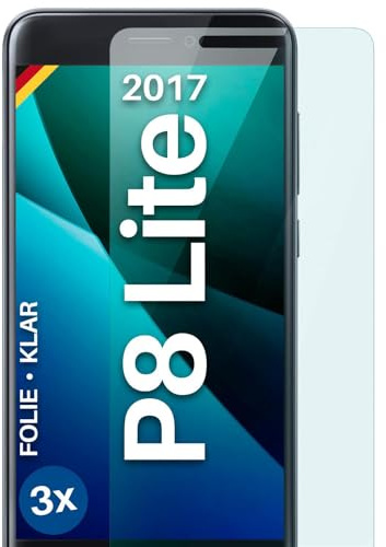 moex für Huawei P8 Lite 2017 Schutzfolie Displayschutz Folie Ultra-klar HD 0,2 mm kompatibel mit jeder Hülle, Anbringen ohne Blasen, Handyfolie Extra Kratzfest, FlexProtect 3 Stück