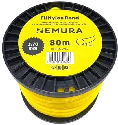 Nemura Filo per decespugliatore Rotondo Ø: 2,70mm, L: 80m - Compatibile con altre marche - Elevata durata - Qualità professionale - Marchio francese