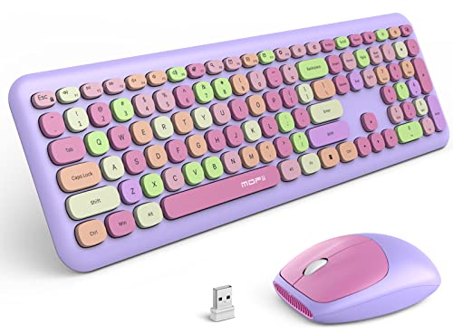 MOFii Tastiera e mouse wireless Combo, 2.4G Slim Full-Sized Colorful Keyboard Mouse per PC desktop laptop Windows (viola colorato)