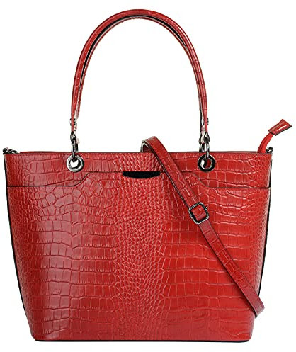 Cluty Handtasche Echt Leder Damen | Made in Italy, Smartphonefach, Damenhandtasche, Umhängetasche mit Krokoprägung, Ledertasche mit Reißverschluss | 021169