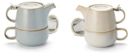 NEU teemando® Tea for one Set Mans + Tea for one Set Tuva Keramik, 4-teilig mit Edelstahlsieb- und -deckel Kanne: 0,45 l/Tasse: 0,25 l
