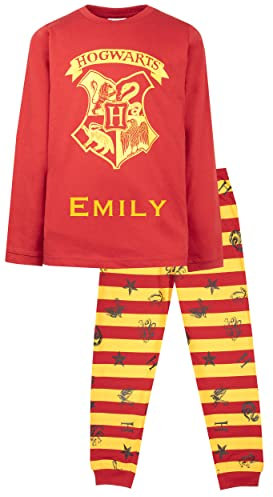 Harry Potter - Personalised Pyjamas For Kids, Age 13/14 - Long Sleeve Pyjama Top & Long Trousers Set - 100% Cotton - Official Merchandise - PJs With Personalised Name Red