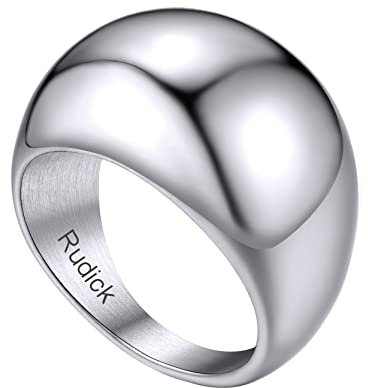 Individueller stapelbarer glänzender Ring mit Eingravierten Namen/Wunsch 16mm breit Edelstahl Dünne Stapelbare Ringe für Damen Einfacher Schlichter Konvexer Bandring Ringgröße 62.1(19.8) in Silber