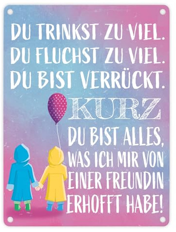Beste Freundin Metallschild in 15x20 cm mit verrücktem Spruch Geschenkidee für die beste Freundin die schon fast zur Familie gehört um ihr zu zeigen wie lieb man sie hat