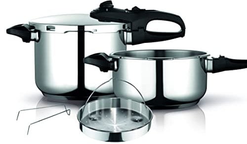 Fagor Duo Olla a Presión 6 + 4 Litros, Inducción, Express Super Rápida, Acero Inox. 18/10, Todo Tipo Cocinas, Fondo Termo Difusor, 2 Niveles de Presión, 5 Sistemas de Seguridad, Incluye Cestillo