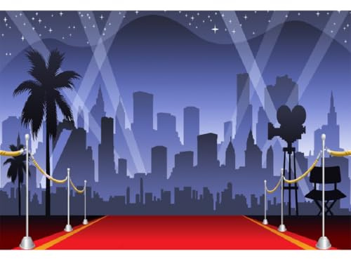 Aoihrraan 3x2,5m Rot Teppich Event Hintergrund VIP Promi Laufsteg Rampenlicht Sternenhimmel Stadt Nacht Aussicht Fotografie Hintergrund Preise Zeremonie Bühne Show Abschlussball Party Foto Requisite