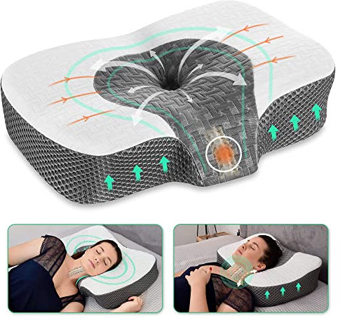 Elviros Zervikale Orthopädisches Kopfkissen aus Memory-Schaum abnehmbares ergonomisches Nackenhörnchen für Nacken- und Schulterschmerzen Nackenstützkissen für Seitenschläfer, Weiß