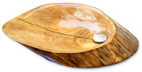 Holz-Waschbecken Natur-Waschbecken Waschschale + Click-Clack-Ablaufventil (U103)