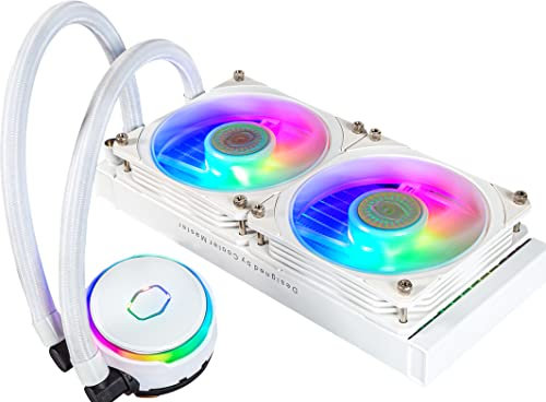 Cooler Master MasterLiquid PL240 Flux CPU-Kühler - AIO Wasserkühlung mit 2 x 120mm Lüfter, 240mm Kühler inkl. ARGB-Controller (2te Generation) - AMD- und Intel-kompatibel, weiß