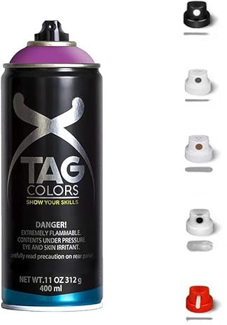 1 Bomboletta Spray Vernice Acrilica per GRAFFITI Viola A055 da 400ml + 5 testine per tratti precisi e spessi, finitura opaca coprente, per street artists murales (PULSAR VIOLET)