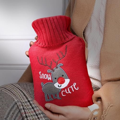 Norhogo 1L Rothirsch Wärmflasche mit Bezug Weicher Premium Plüschdecke Wärmflaschen Abnehmbare und Waschbare Wärmflasche, für Kinder und Erwachsene für Schultern, Nacken, Rücken, Taille