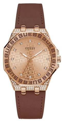 Guess Ladies 38mm Watch - Brown Strap Rose Gold Dial Rose Gold Tone Case