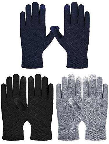 SATINIOR 3 Paar Kunstpelz Nerz Fingerlose Handschuhe Strickhandschuhe, Mehrfarbig (Schwarz, Marineblau, Hellgrau, Zarter Stil)